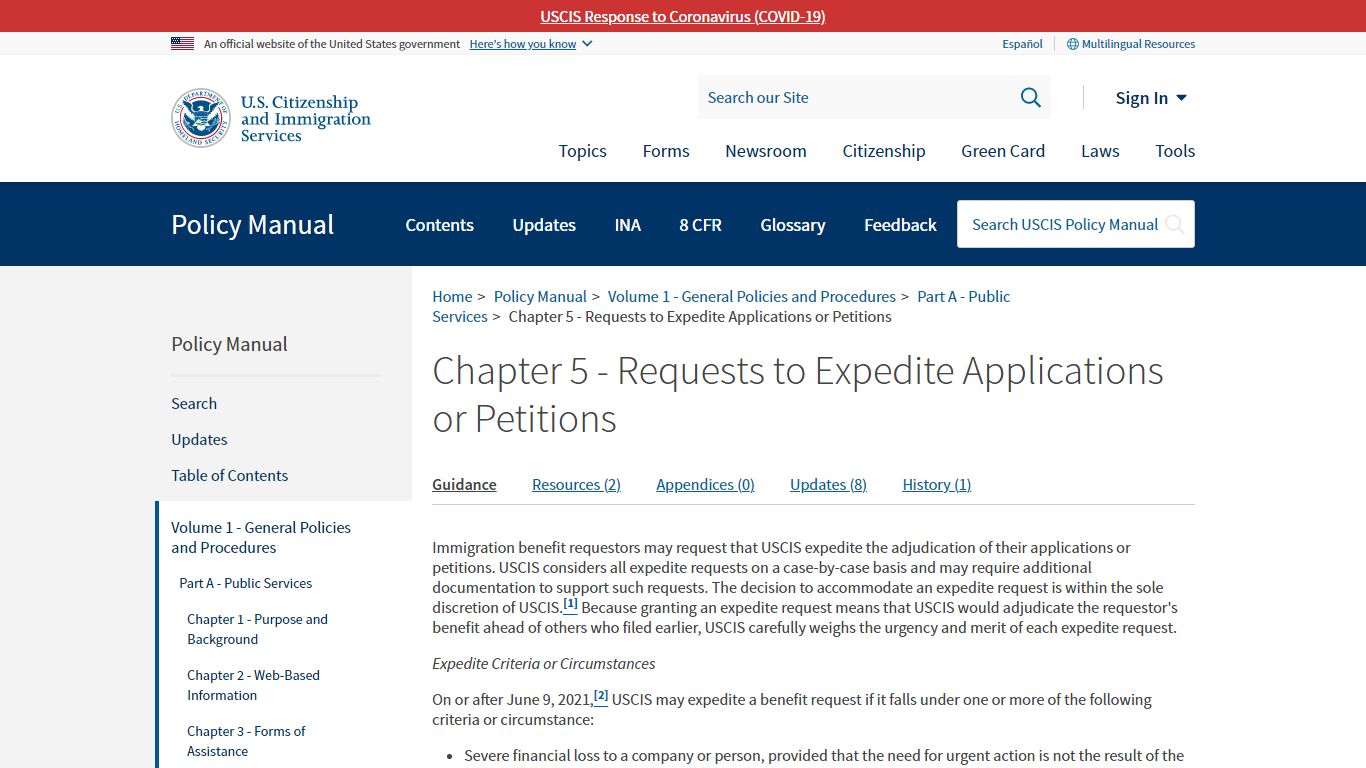 Chapter 5 - Requests to Expedite Applications or Petitions | USCIS